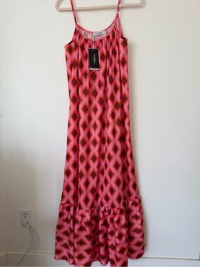 UOOZEE Pink Geometric Slip Maxi Dress Boho Resort wear Size Medium